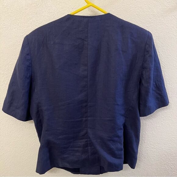 Talbots Short Sleeve Vintage Blue Linen Blazer Size 10 - Picture 2 of 4